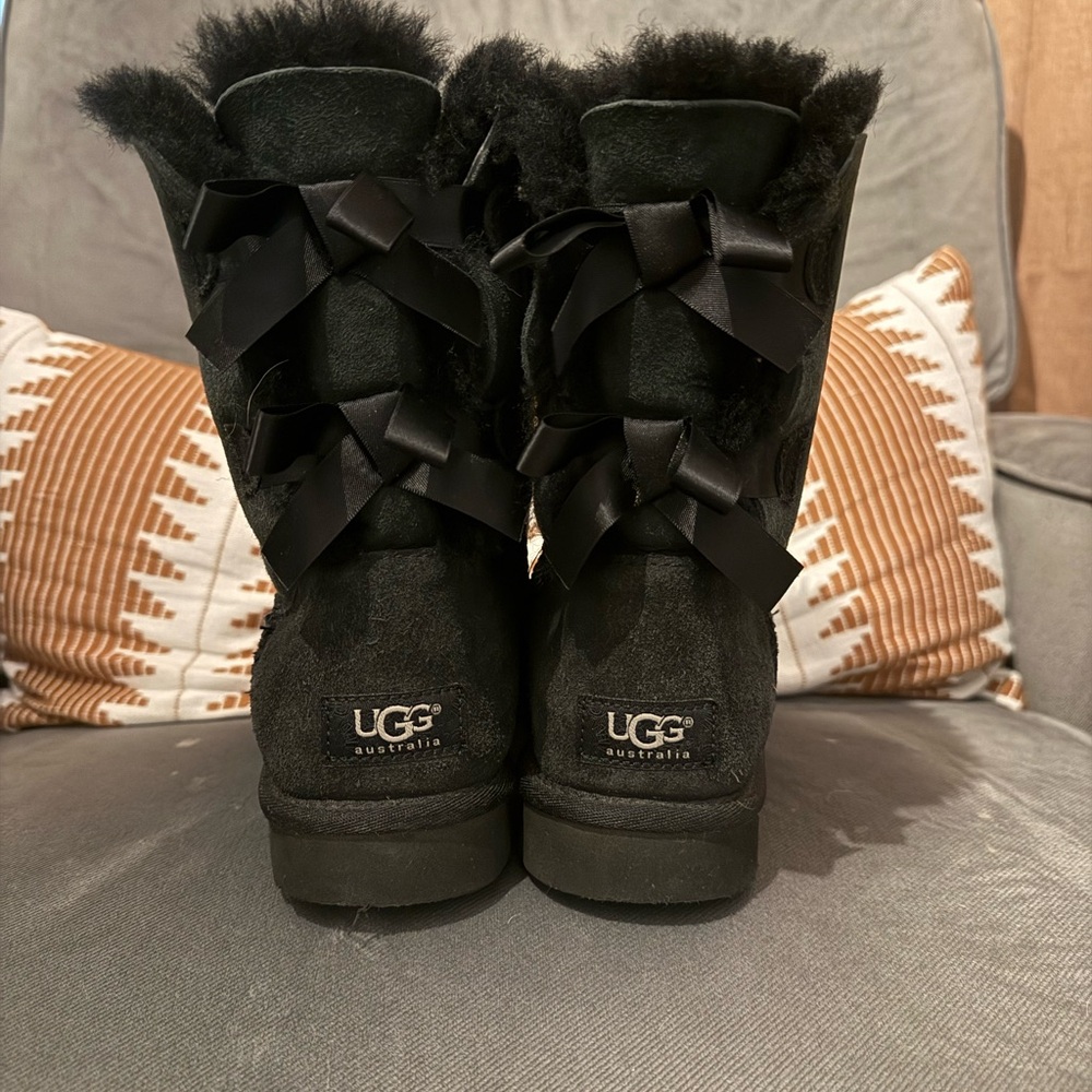 UGG Black Winter Boots with Bow Detail